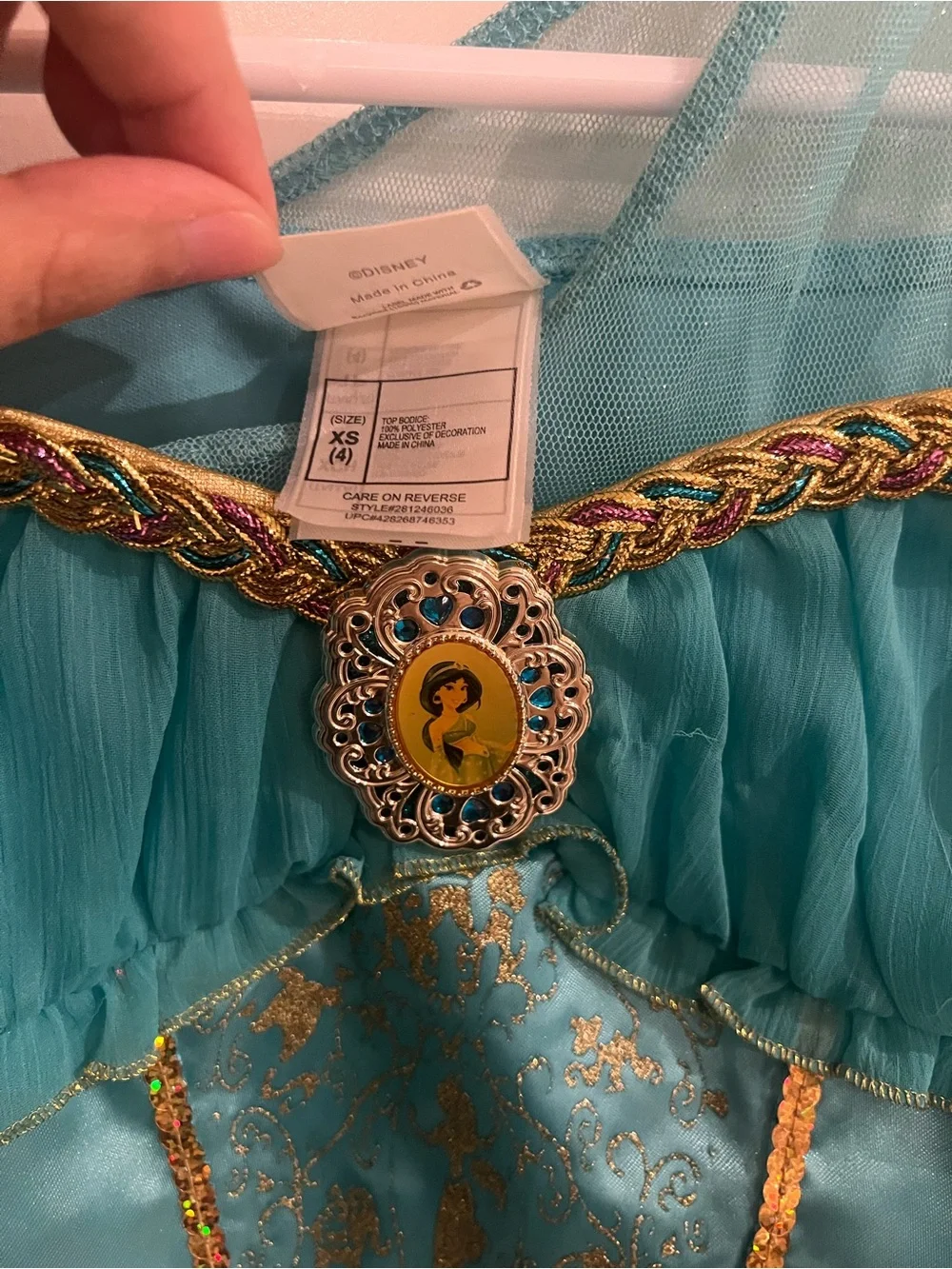 Princess Jasmine Costume, Teal Gold-Trim Crop Top and Pants, Disney